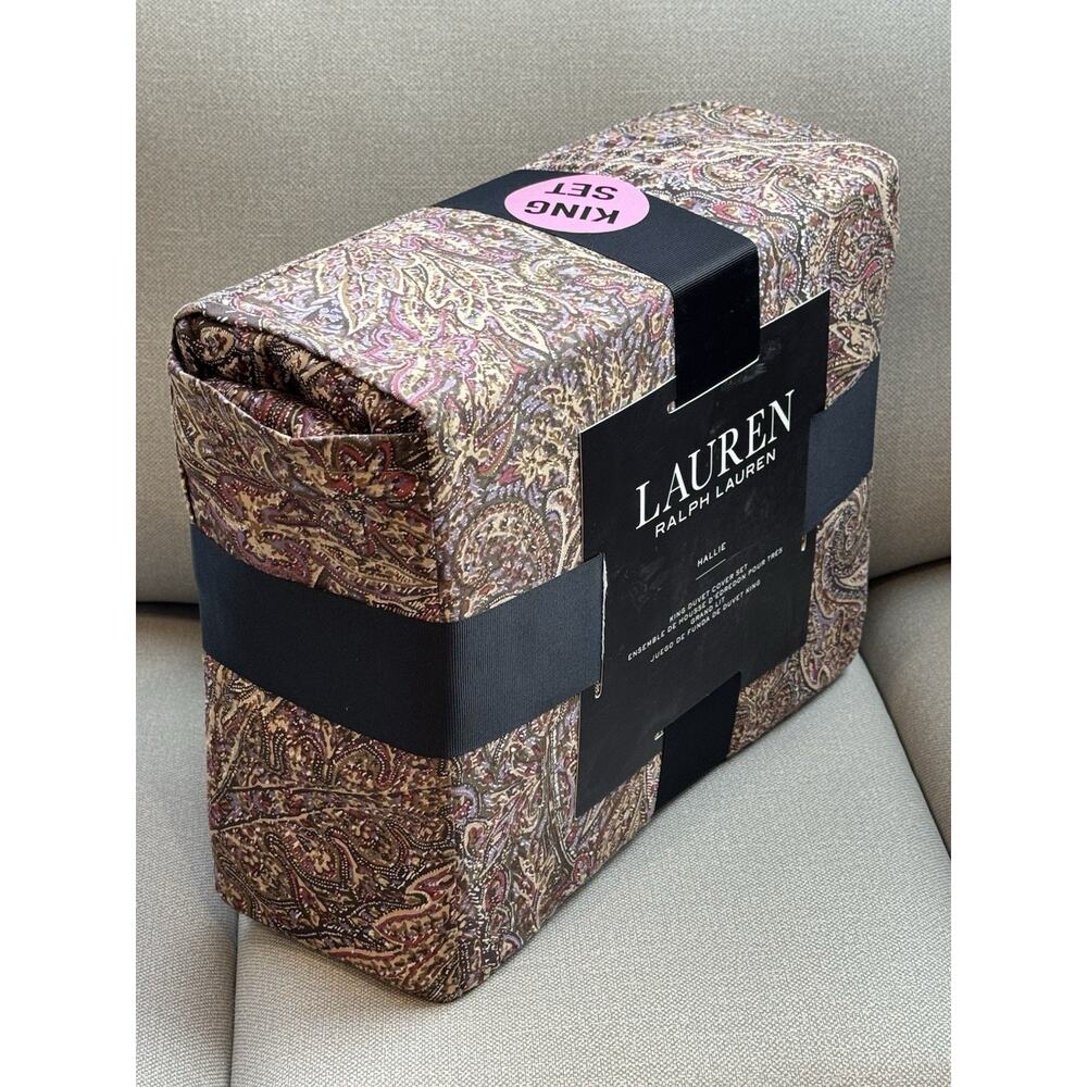 Ralph Lauren HALLIE 3PC Duvet Cover Set Shams KING 100% Cotton Paisley - Picture 2 of 6